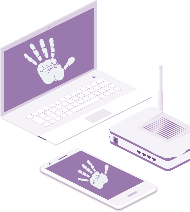 Image showing the DigitalJessica handprint logo on different devices.